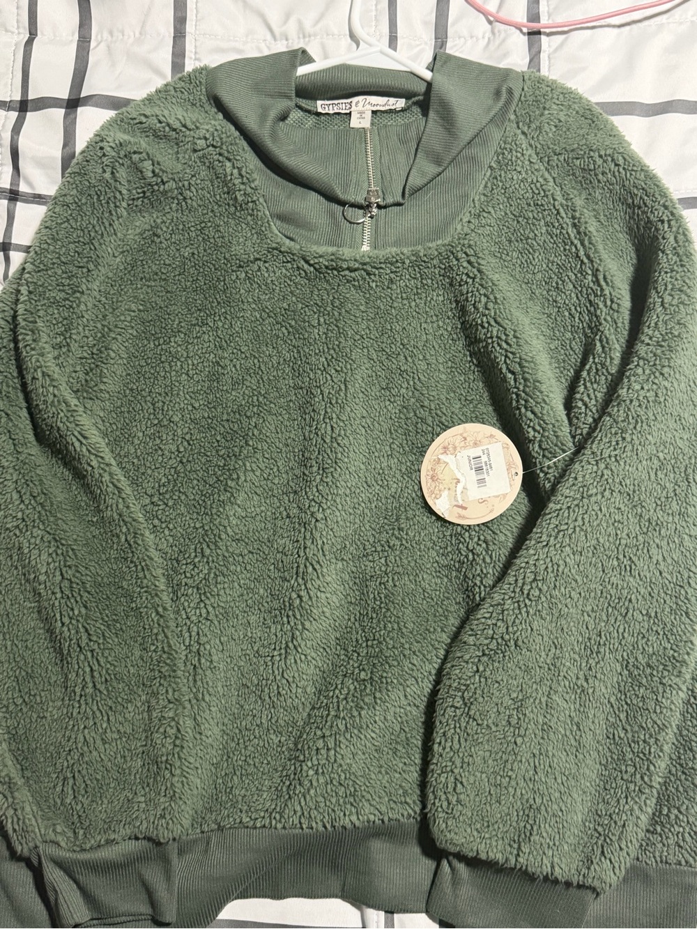 Cozy Green Sherpa Quarter-Zip Pullover Sweater